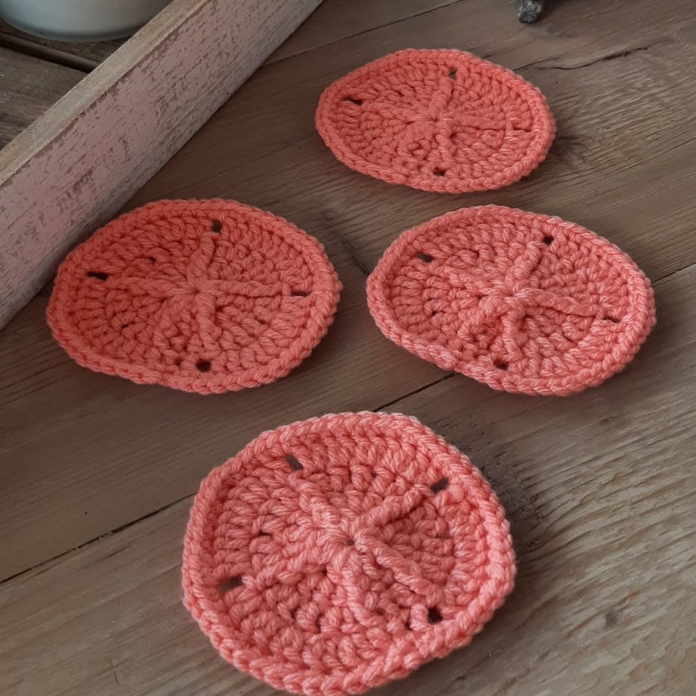 sand dollar handmade crochet coasters set of 4 summer beachy